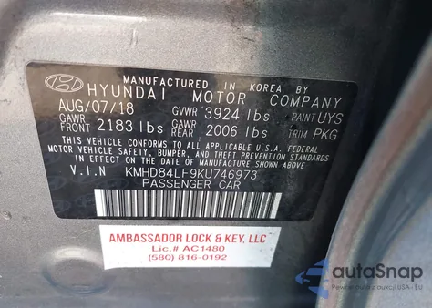 2019 Hyundai Elantra Sel z USA, uszkodzony, nr VIN KMHD84LF9KU746973